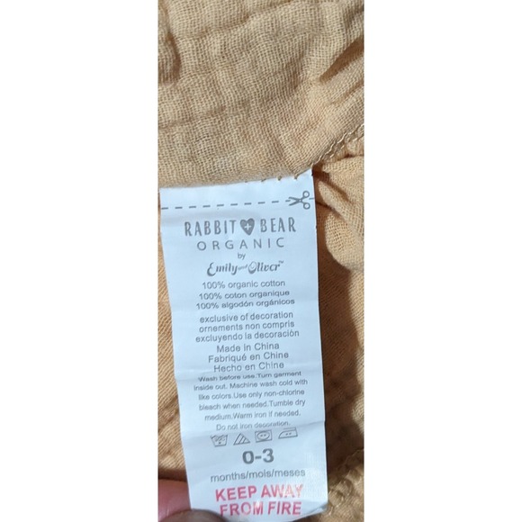 Organic Cotton Dress‎ Rabbit + Bear By Emily & Oliver Baby Girl Size 0-3M Yellow - Picture 3 of 4